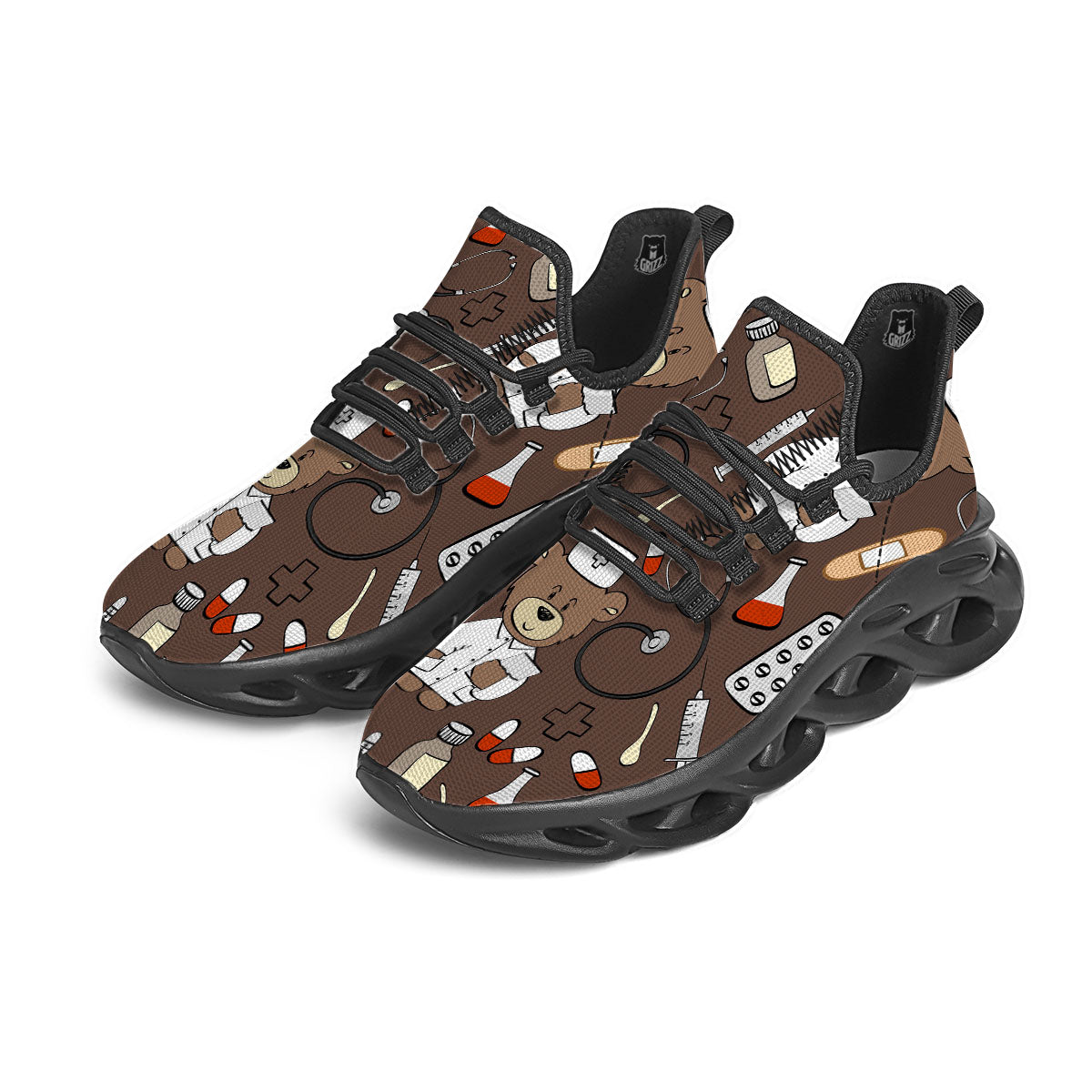 Brown Teddy Bear Nurse Black Running Shoes-grizzshop