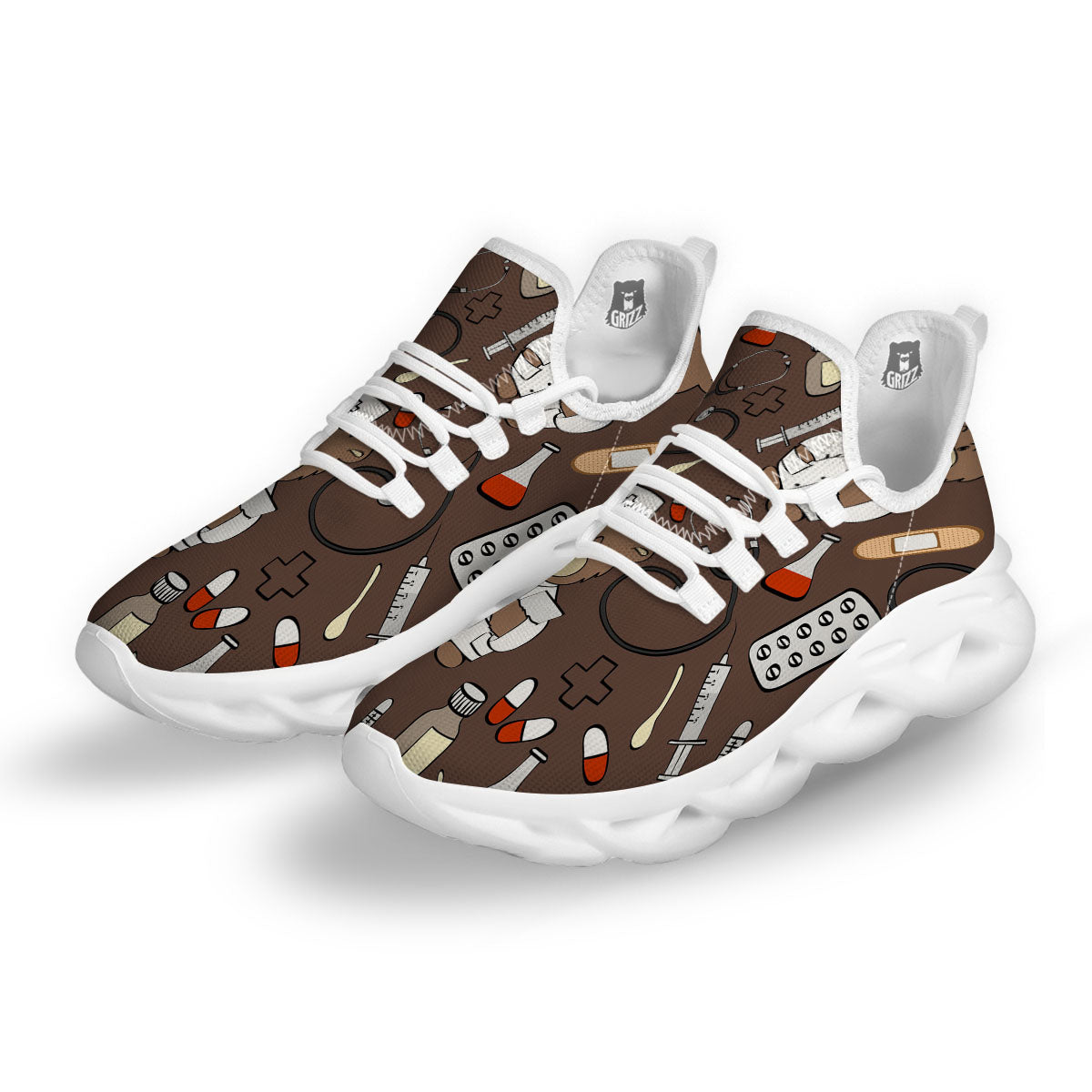 Brown Teddy Bear Nurse White Running Shoes-grizzshop