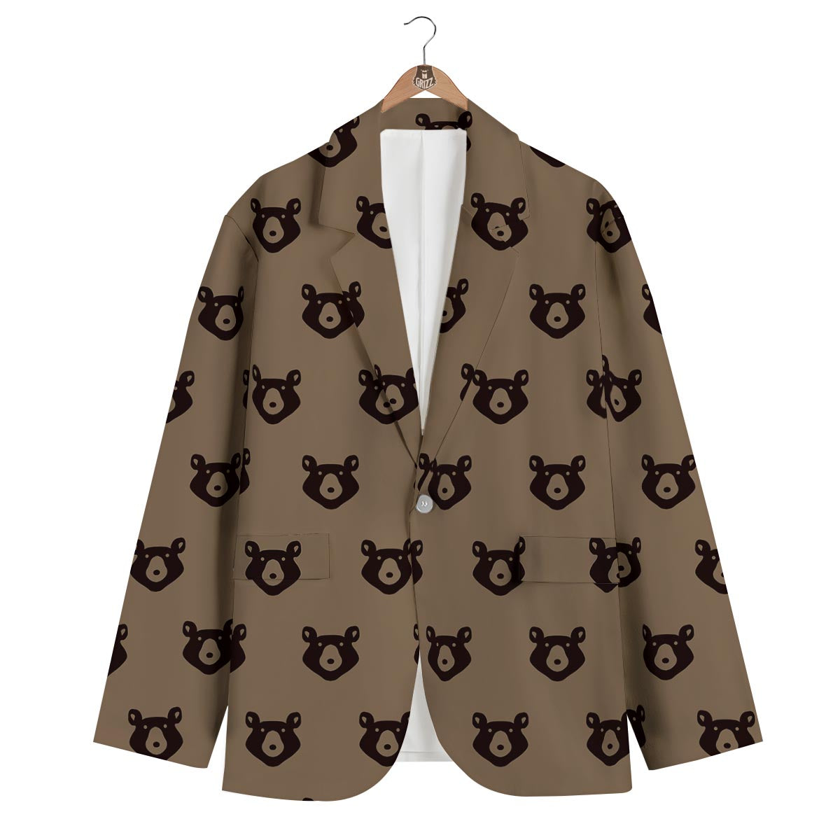 Brown Teddy Bear Pattern Print Men's Blazer-grizzshop