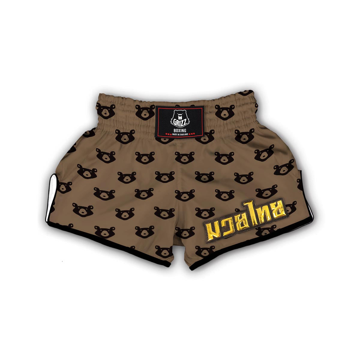 Brown Teddy Bear Pattern Print Muay Thai Boxing Shorts-grizzshop