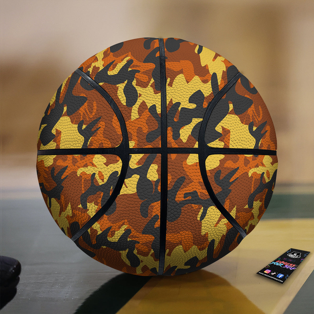 Brown Yellow And Black Camouflage Print Pattern Basketball