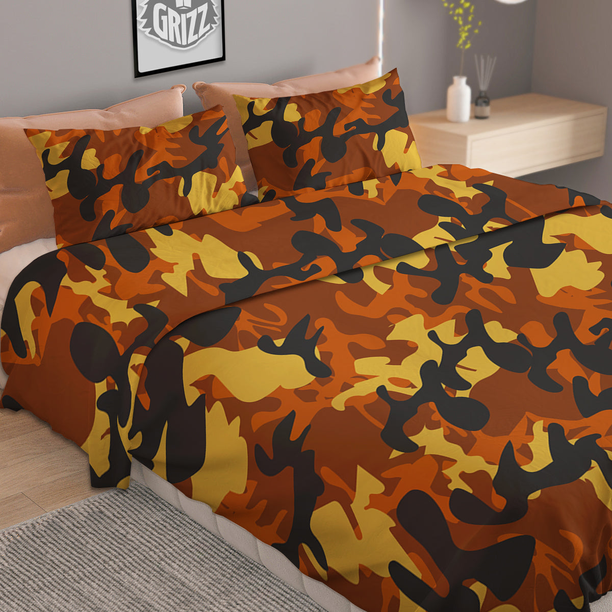 Brown Yellow And Black Camouflage Print Pattern Duvet Cover Bedding Set