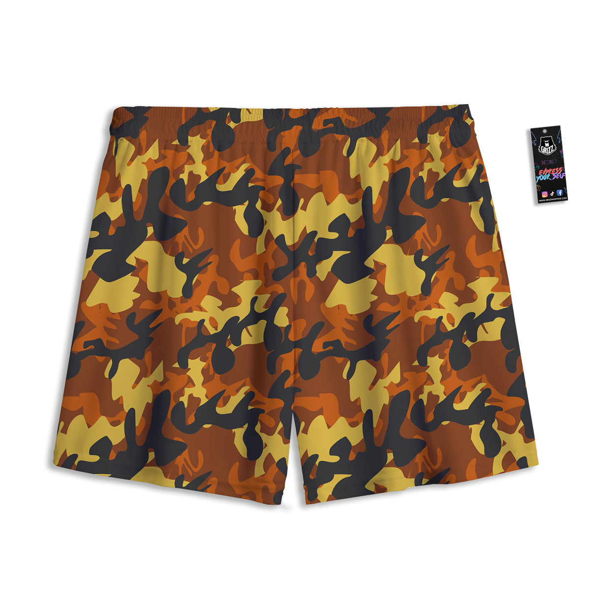 Brown Yellow And Black Camouflage Print Pattern Mesh Shorts