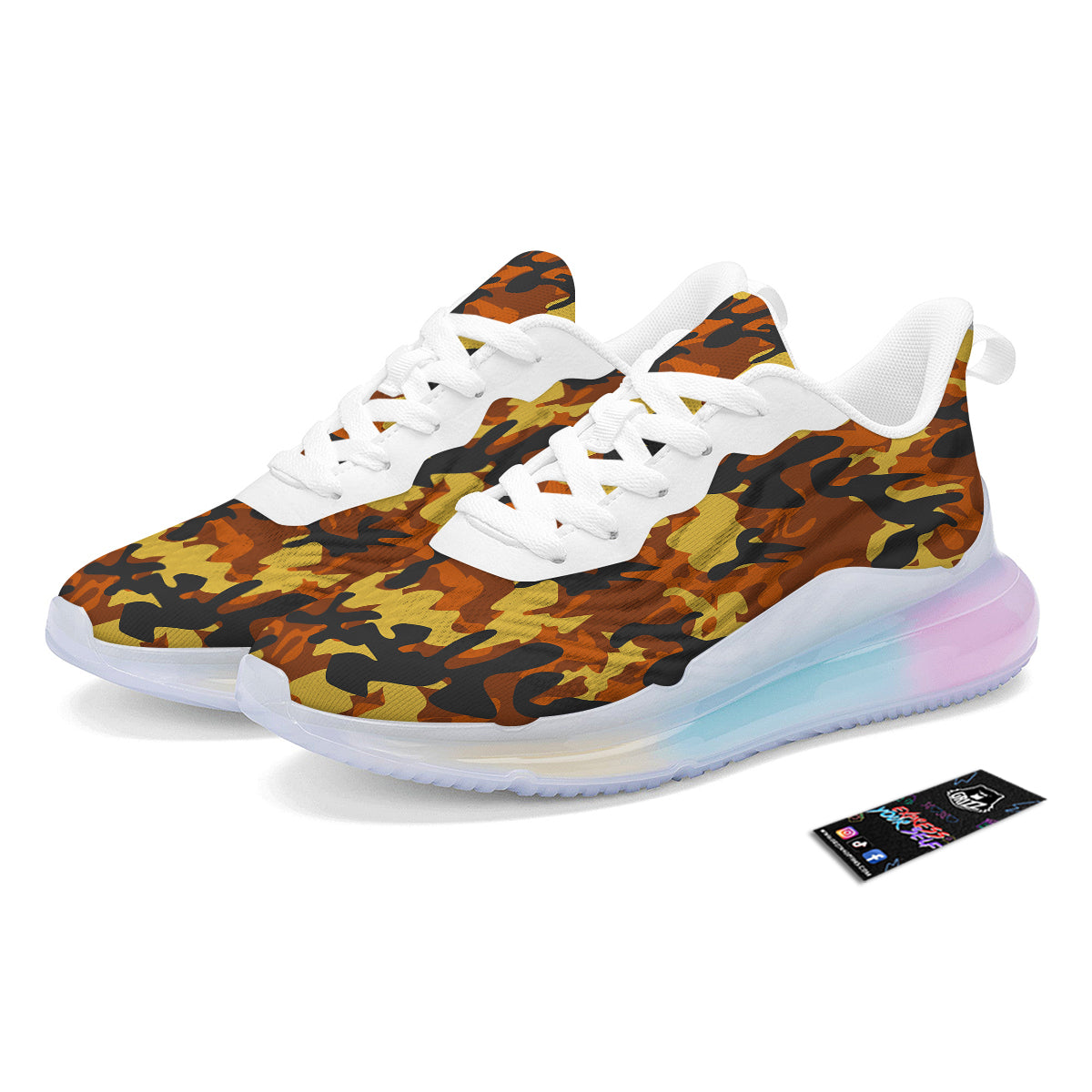 Brown Yellow And Black Camouflage Print Pattern Running Sneakers-grizzshop