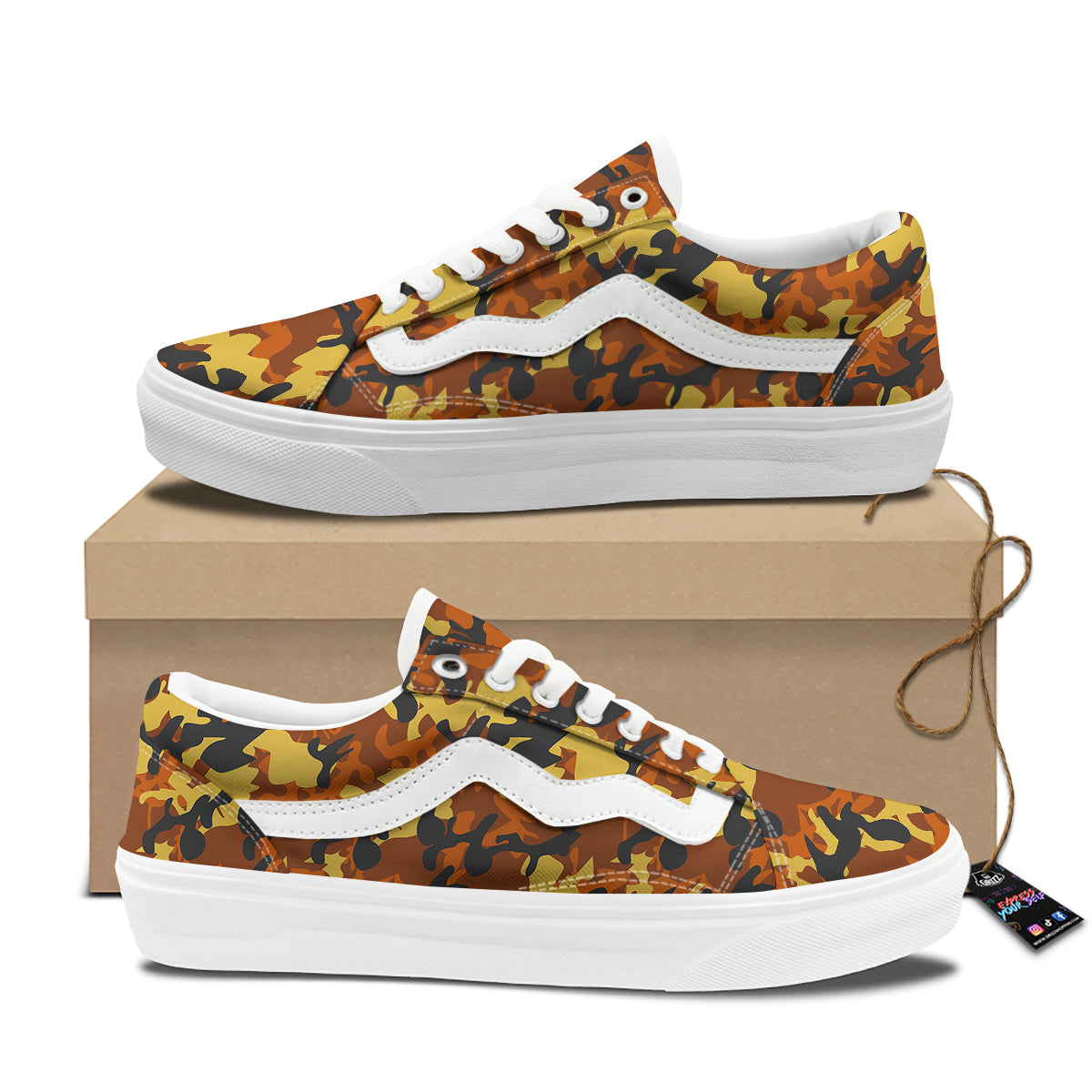 Brown Yellow And Black Camouflage Print Pattern Skate Shoes-grizzshop
