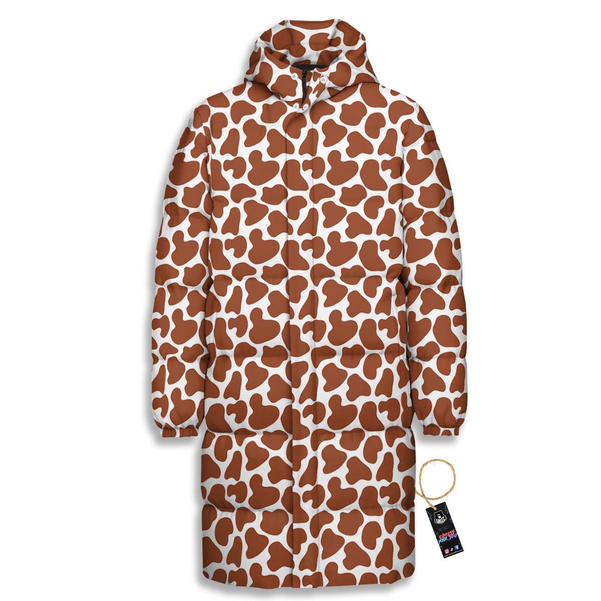 Brown Chocolate And White Cow Print Long Down Jacket