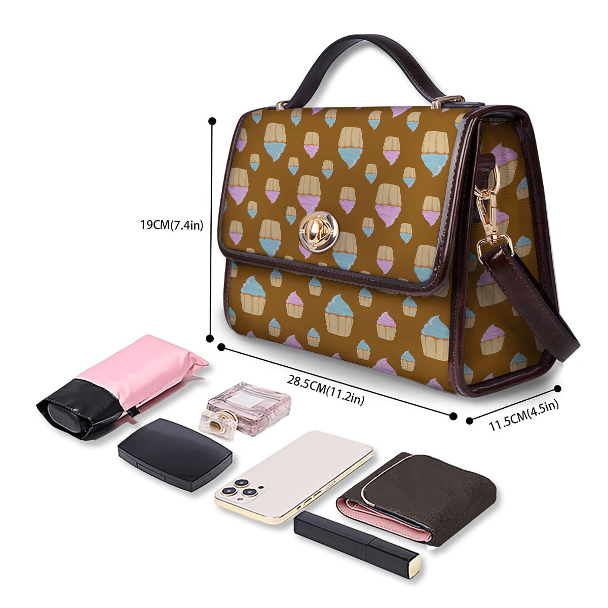 Brown Cupcake Pastel Print Pattern Women's Satchel Bag