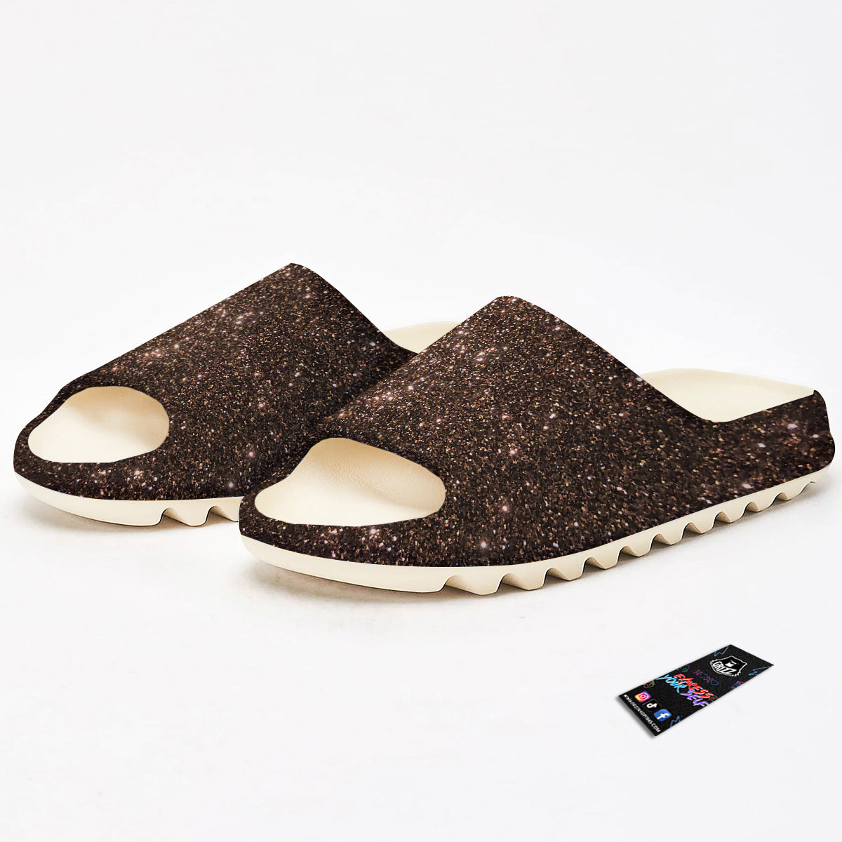 Brown Glitter Print Sandals-grizzshop