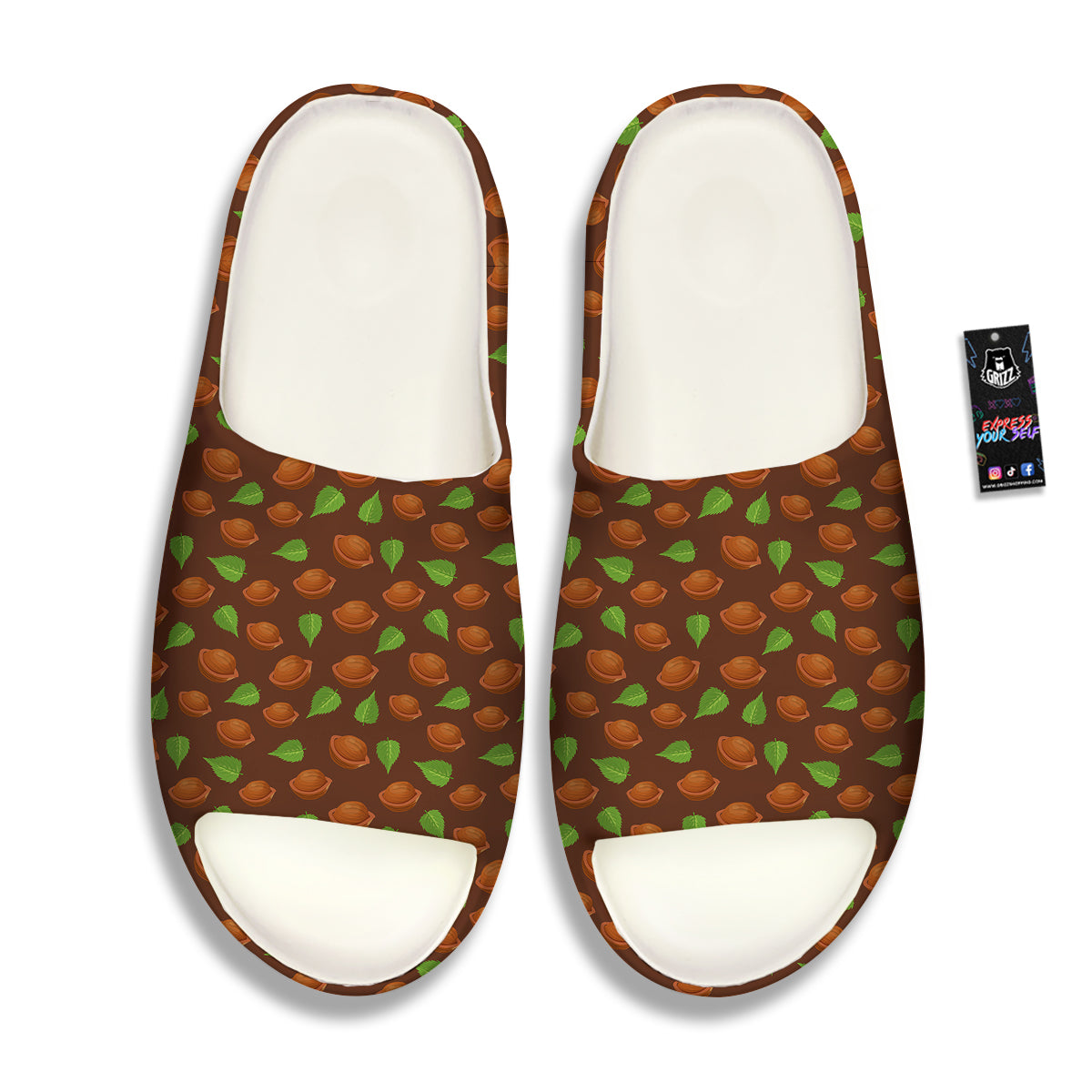Brown Hazelnuts And Green Leaf Print Pattern Sandals-grizzshop