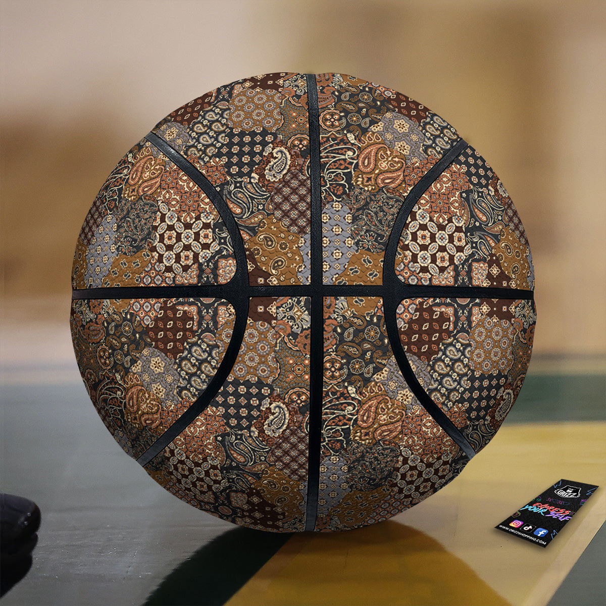 Brown Patchwork Paisley Print Pattern Basketball
