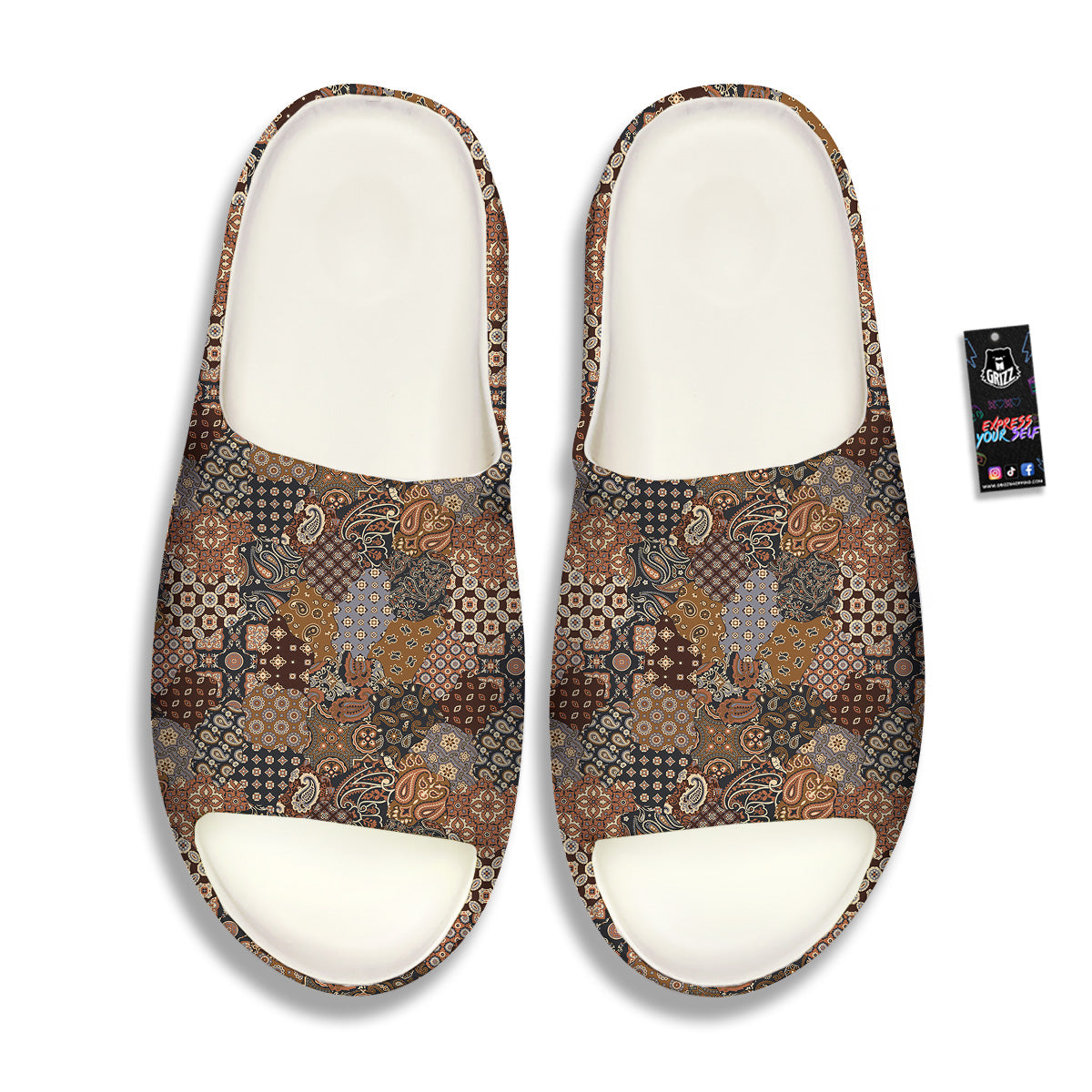 Brown Patchwork Paisley Print Pattern Sandals-grizzshop