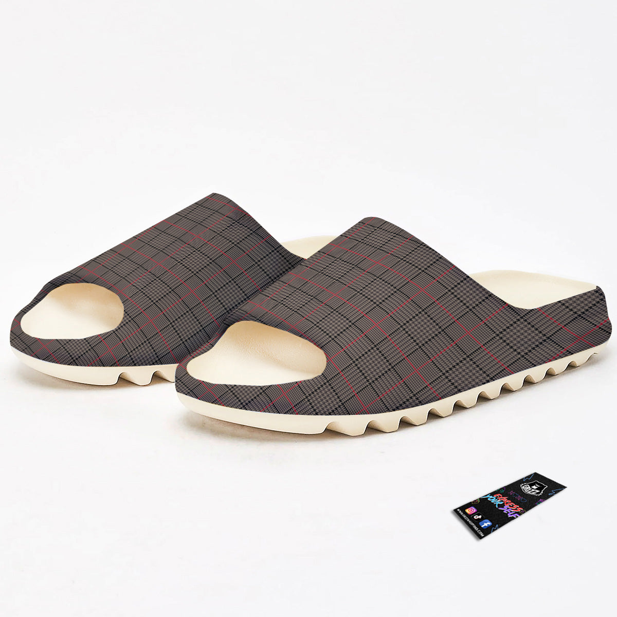 Brown Prince OF Wales Check Print Sandals-grizzshop