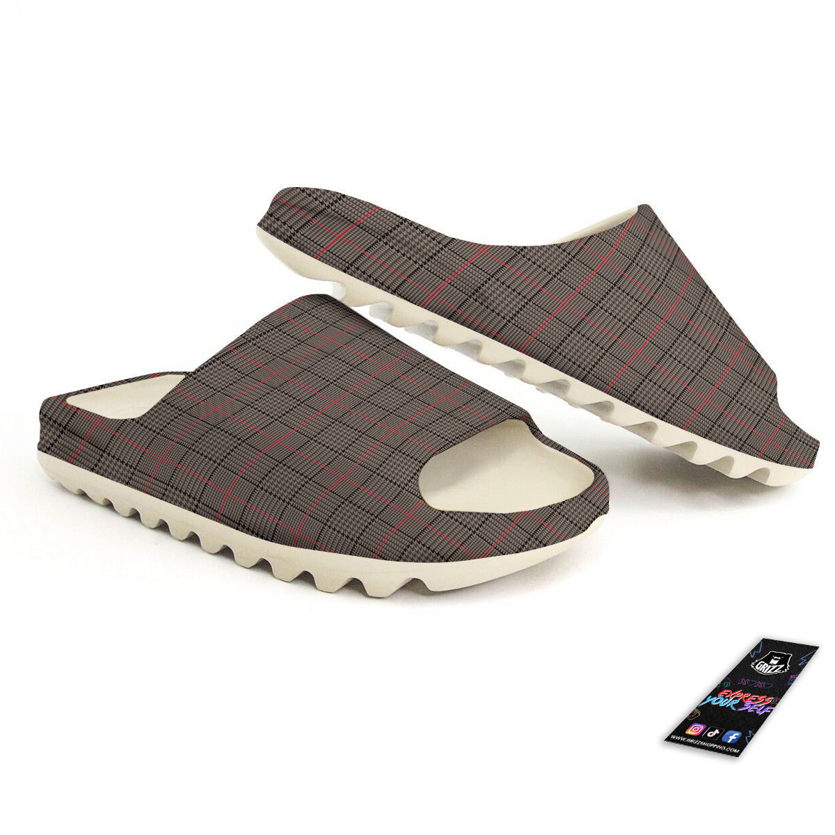 Brown Prince OF Wales Check Print Sandals-grizzshop