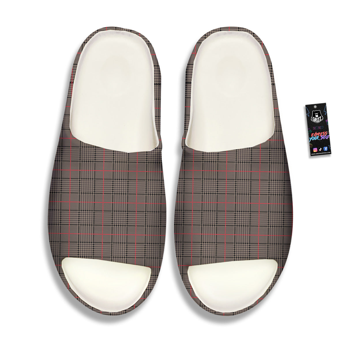 Brown Prince OF Wales Check Print Sandals-grizzshop