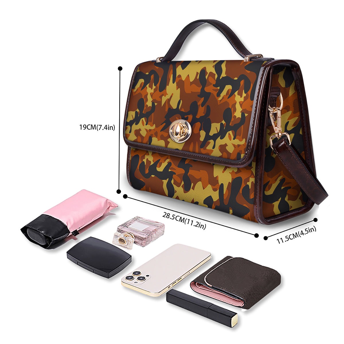 Brown Yellow And Black Camouflage Print Pattern Women's Satchel Bag