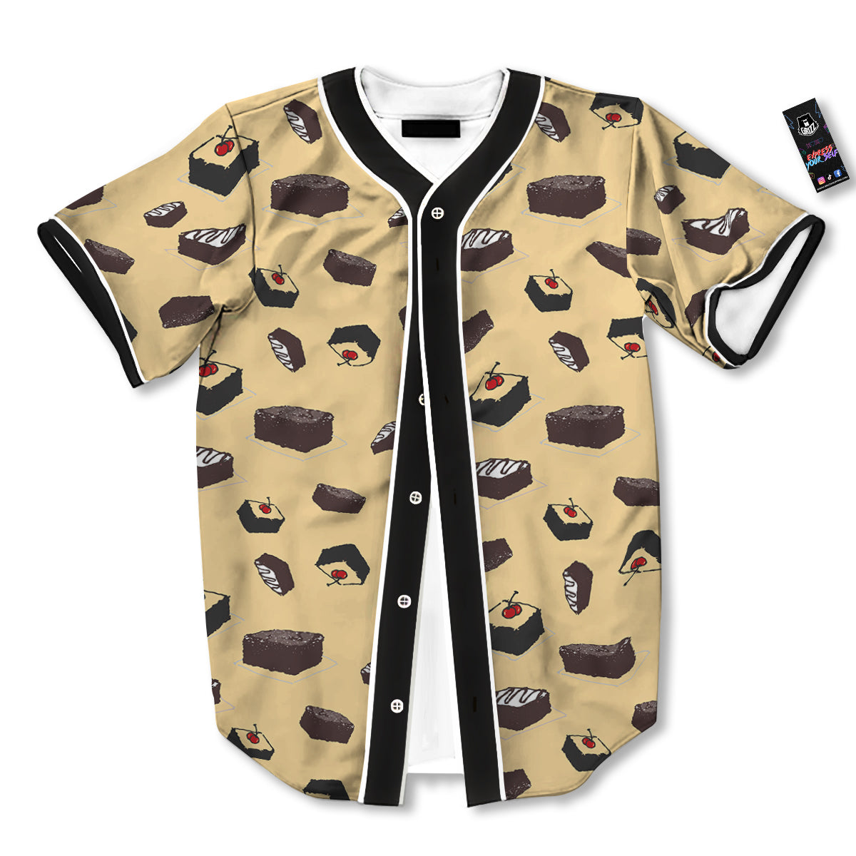 Brownie Beige Print Pattern Baseball Jersey-grizzshop