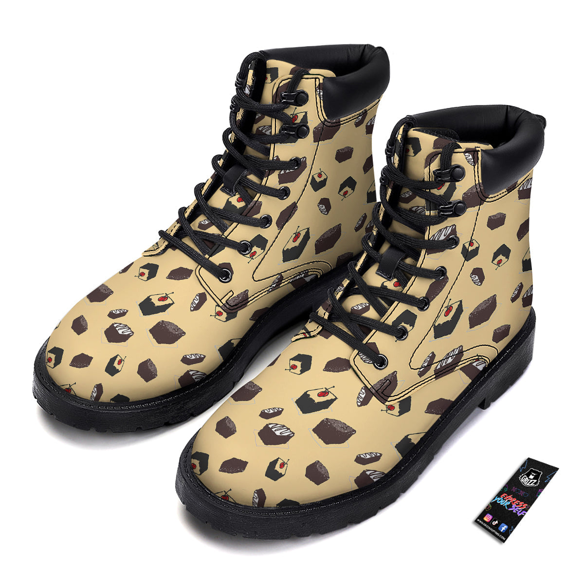 Brownie Beige Print Pattern Boots-grizzshop