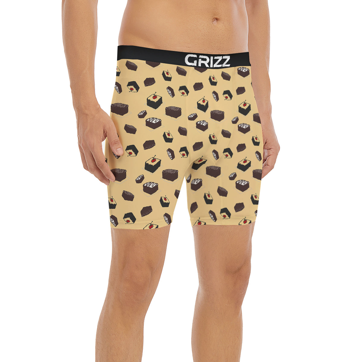 Brownie Beige Print Pattern Boxer Briefs-grizzshop