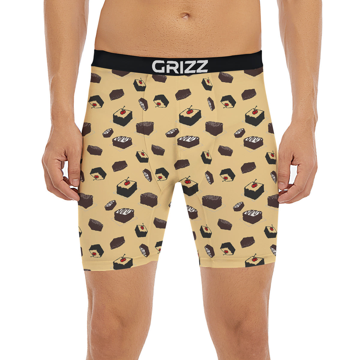 Brownie Beige Print Pattern Boxer Briefs-grizzshop