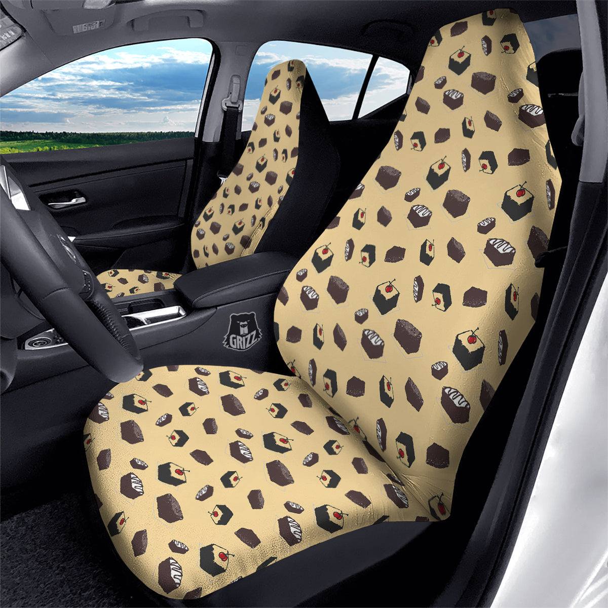 Brownie Beige Print Pattern Car Seat Covers-grizzshop