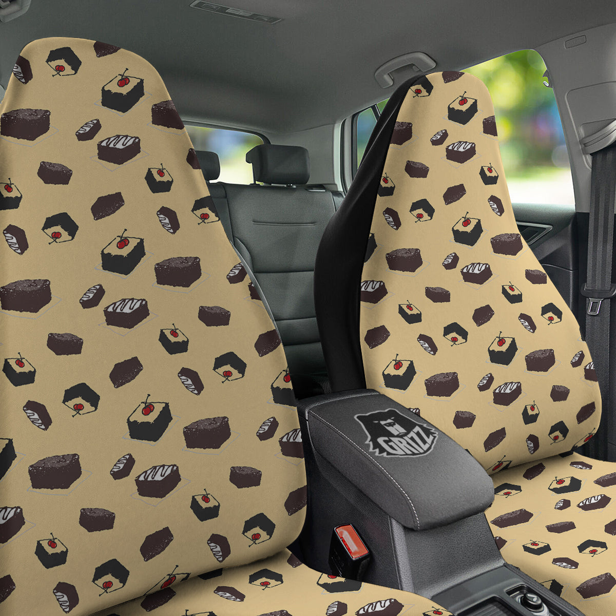 Brownie Beige Print Pattern Car Seat Covers-grizzshop