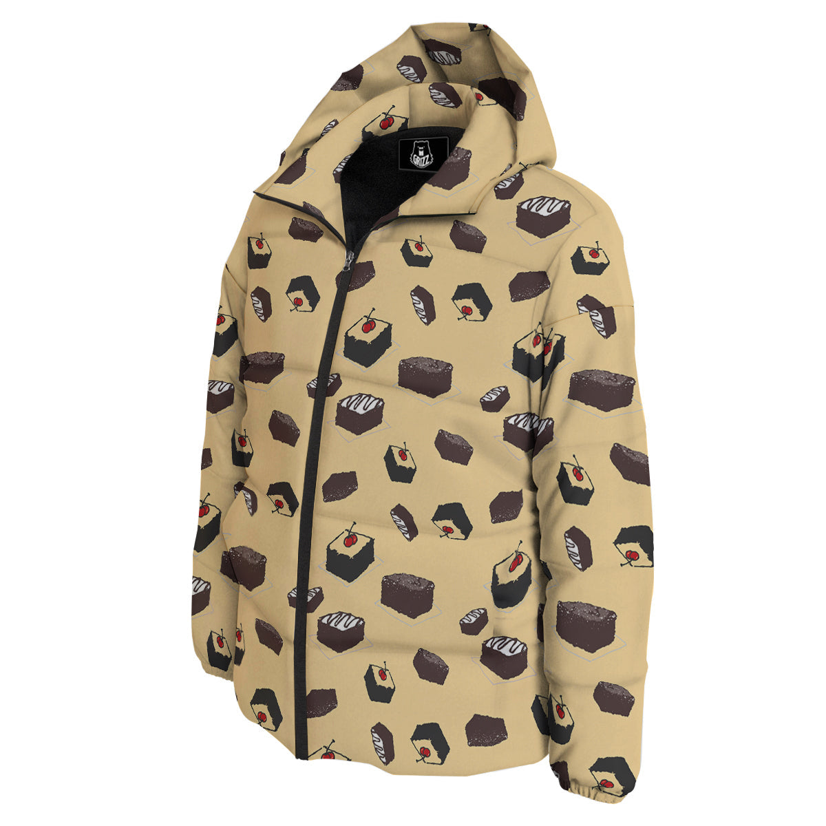 Brownie Beige Print Pattern Down Jacket-grizzshop