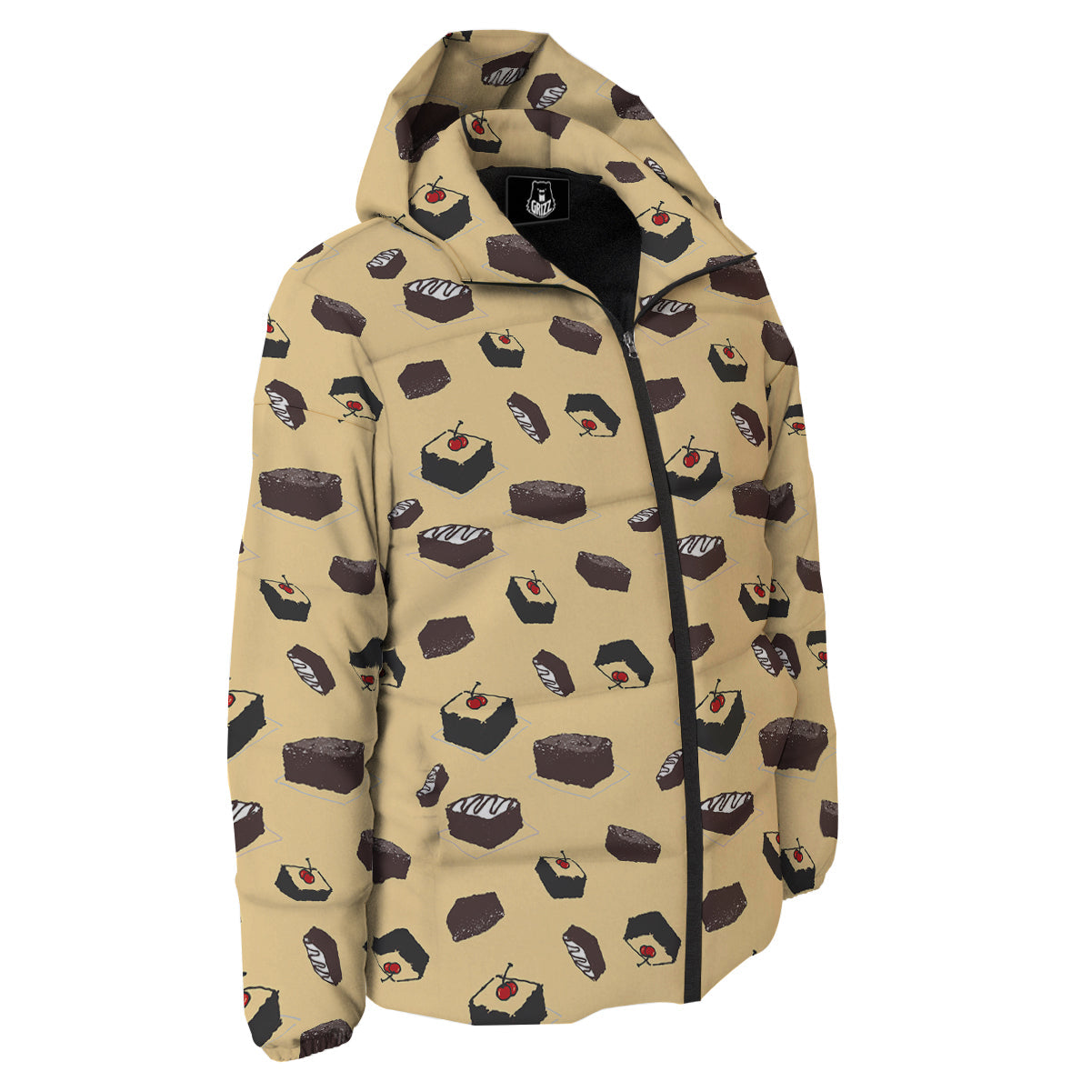 Brownie Beige Print Pattern Down Jacket-grizzshop