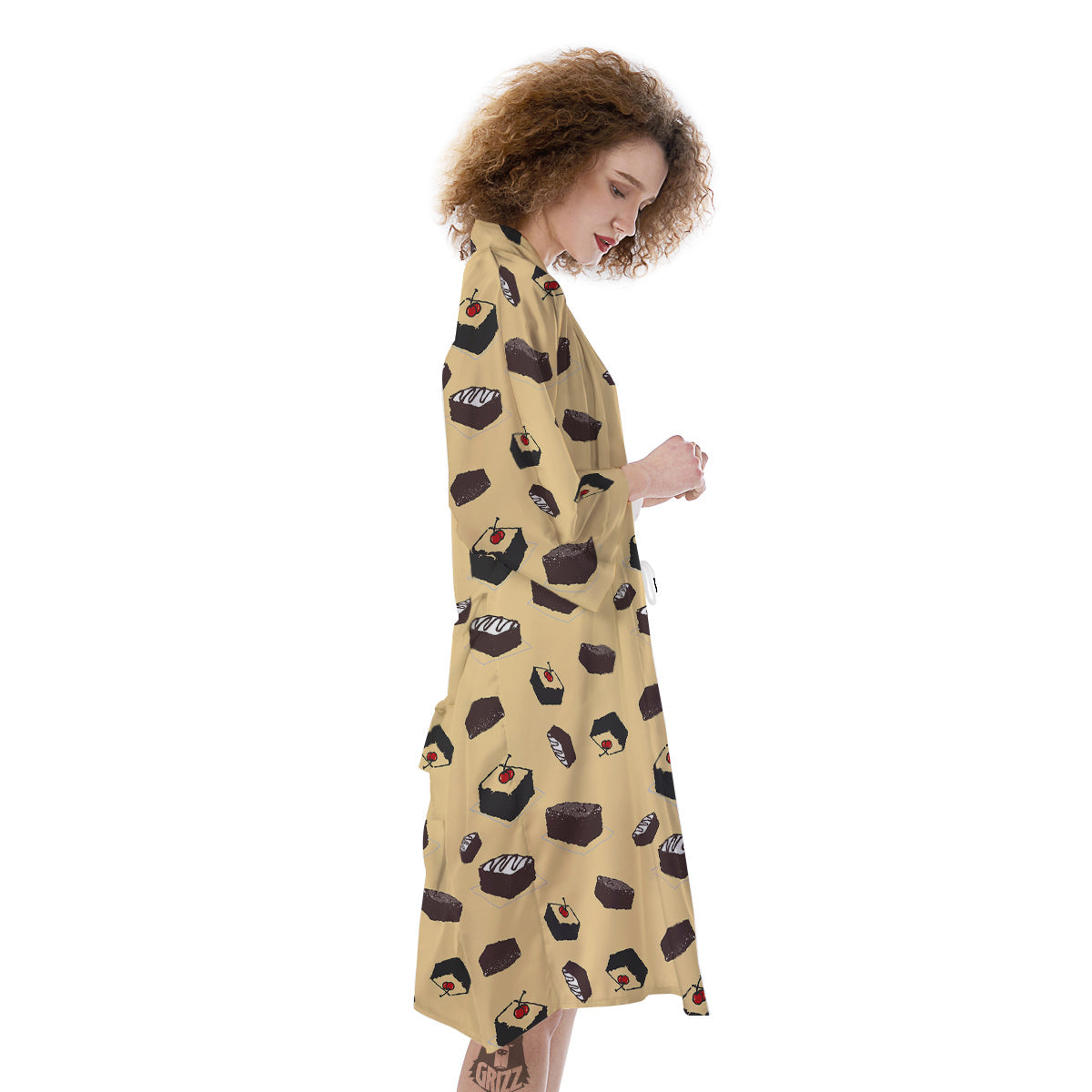 Brownie Beige Print Pattern Kimono-grizzshop