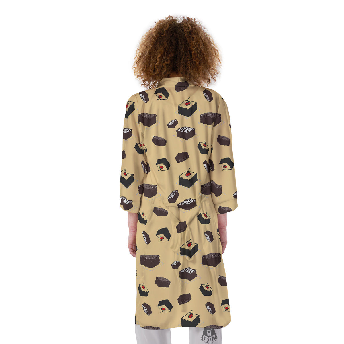 Brownie Beige Print Pattern Kimono-grizzshop