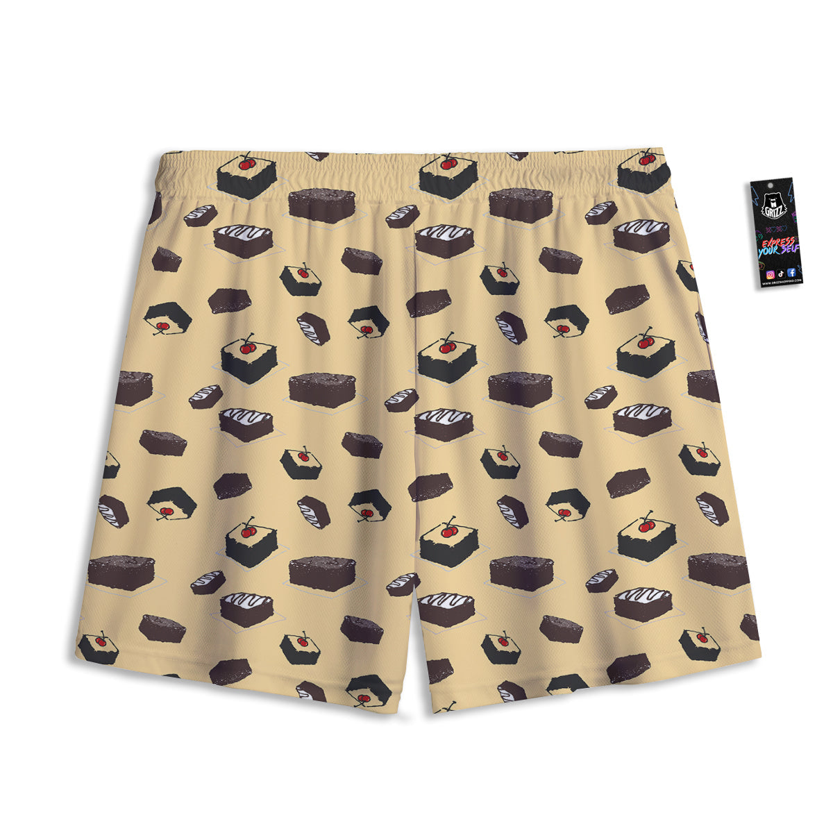 Brownie Beige Print Pattern Mesh Shorts-grizzshop