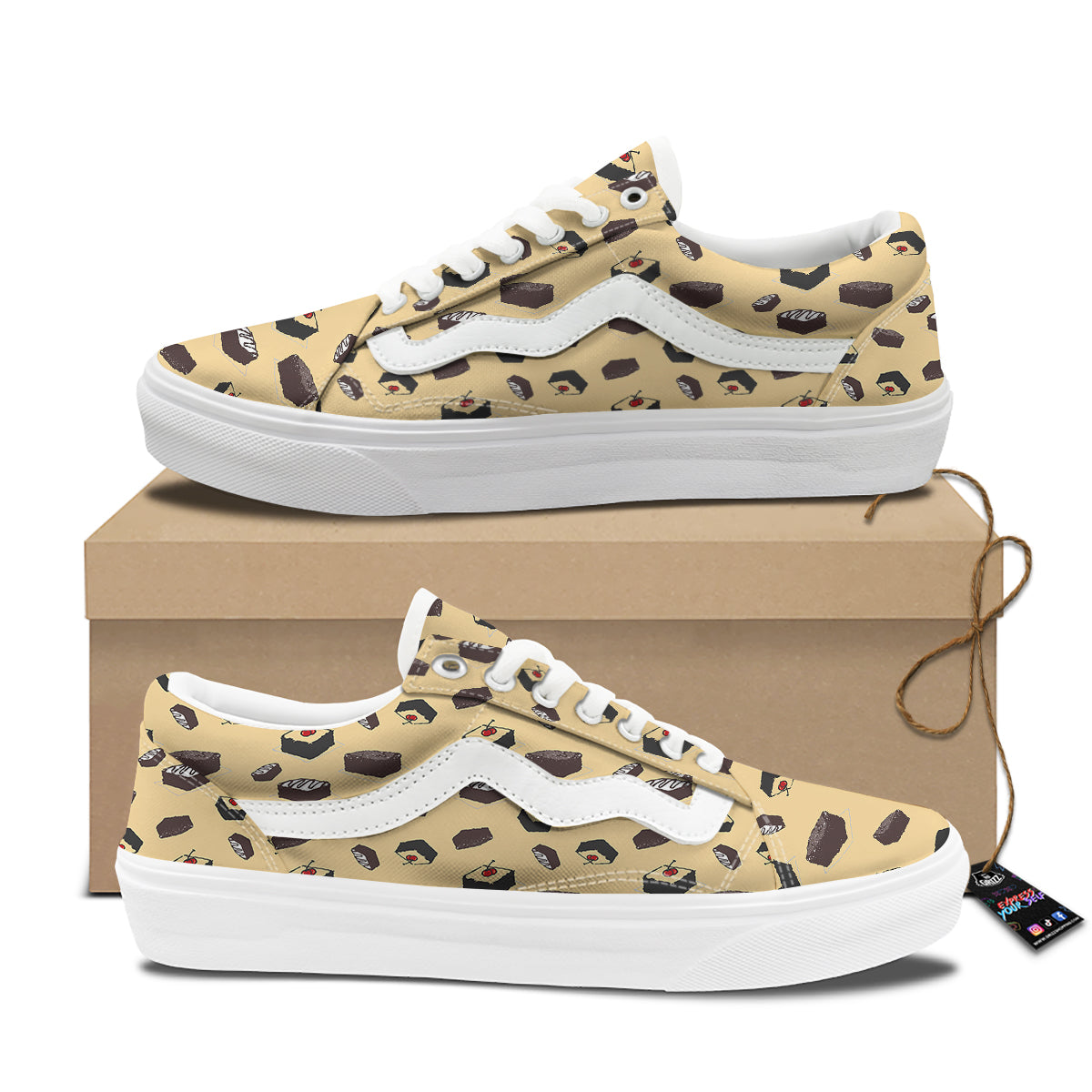 Brownie Beige Print Pattern Skate Shoes-grizzshop