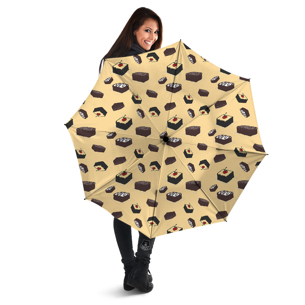 Brownie Beige Print Pattern Umbrella-grizzshop