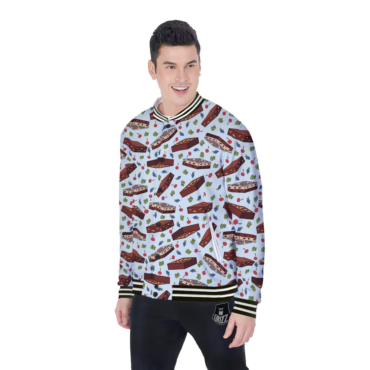 Brownie Brown Print Pattern Baseball Jacket-grizzshop