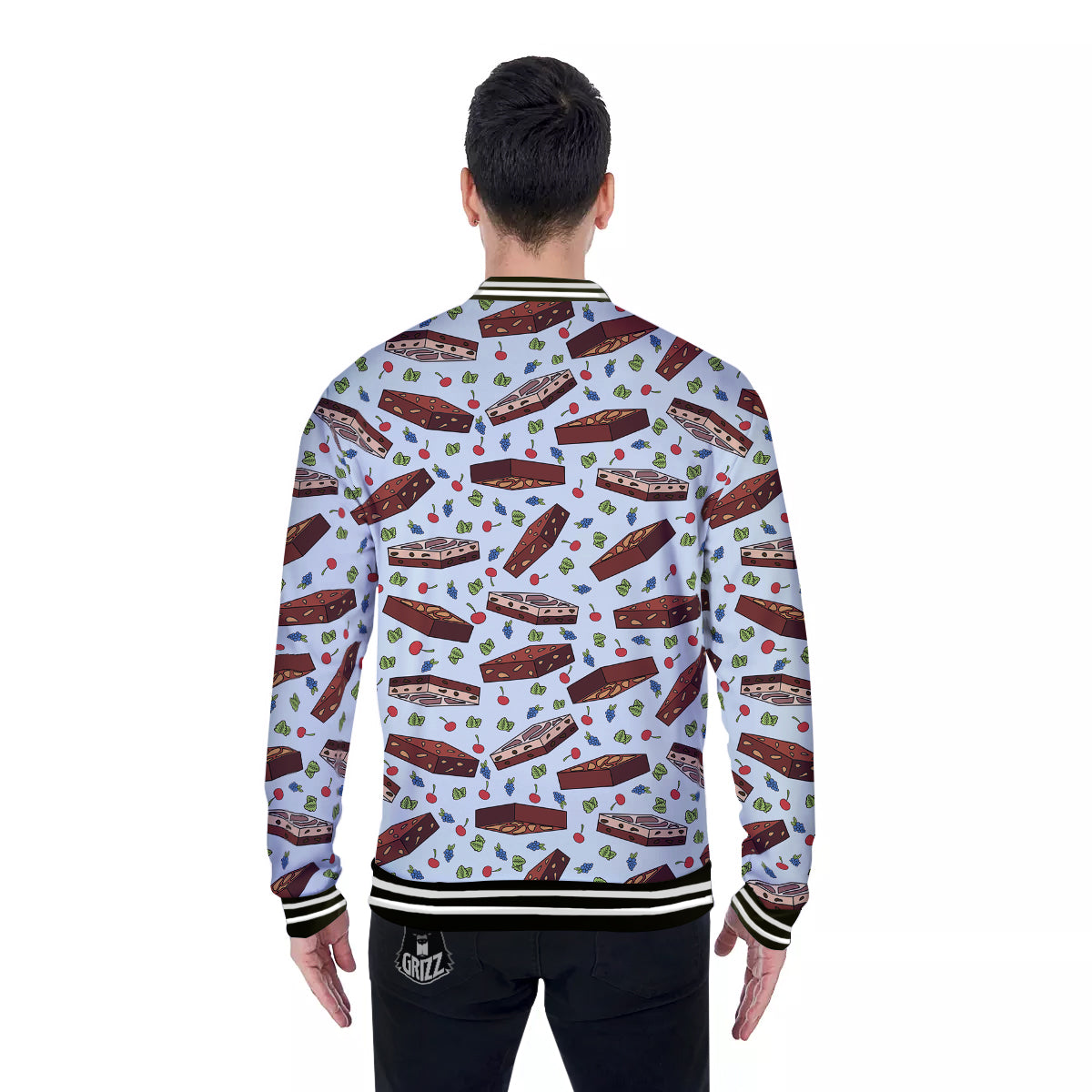 Brownie Brown Print Pattern Baseball Jacket-grizzshop