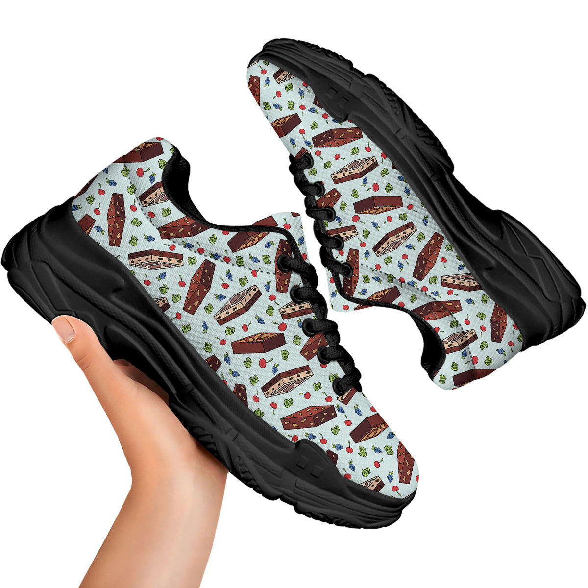Brownie Brown Print Pattern Black Chunky Shoes-grizzshop