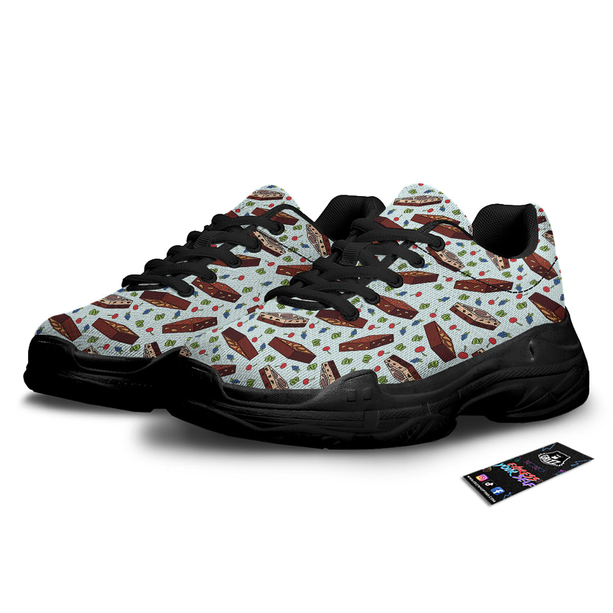 Brownie Brown Print Pattern Black Chunky Shoes-grizzshop
