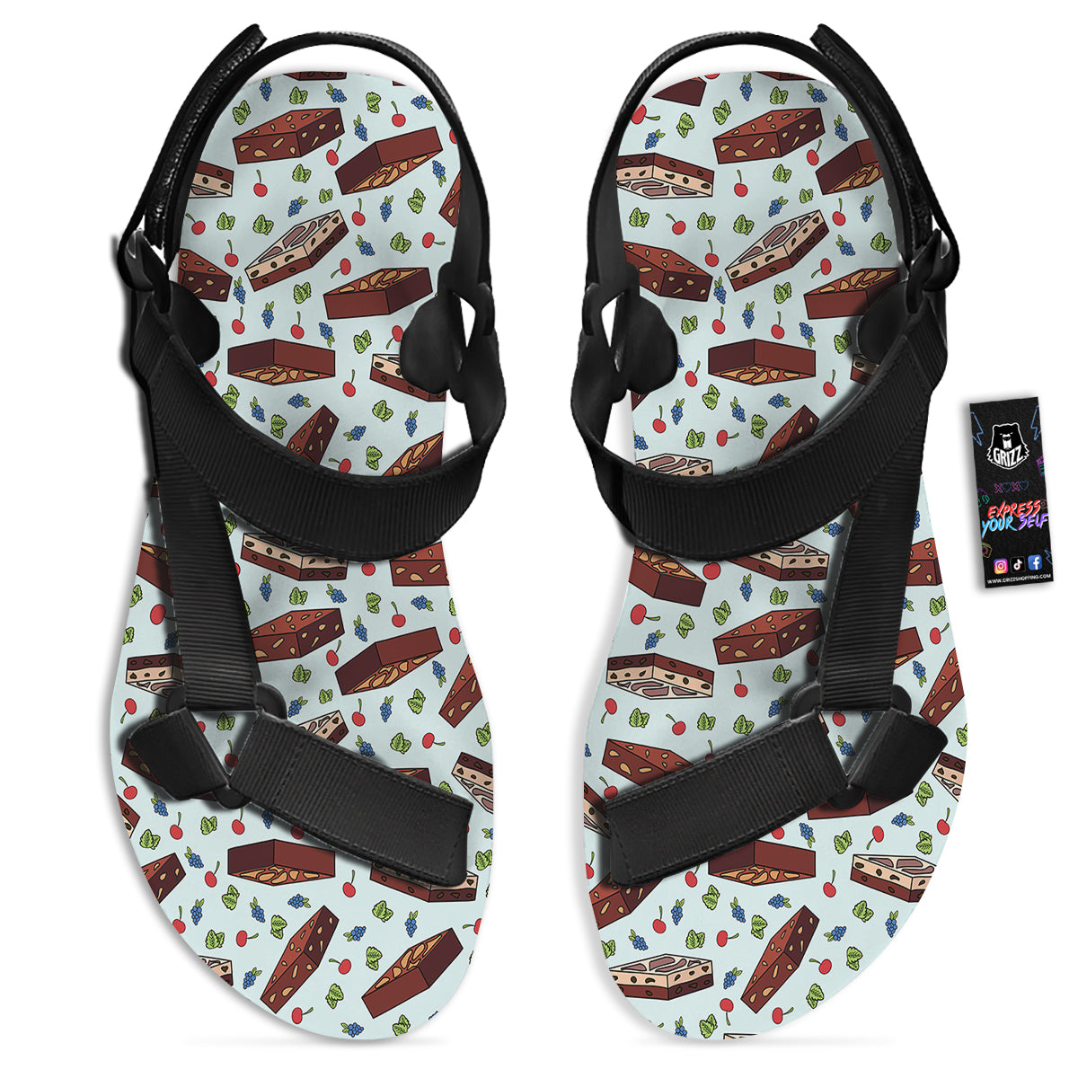 Brownie Brown Print Pattern Black Open Toe Sandals-grizzshop