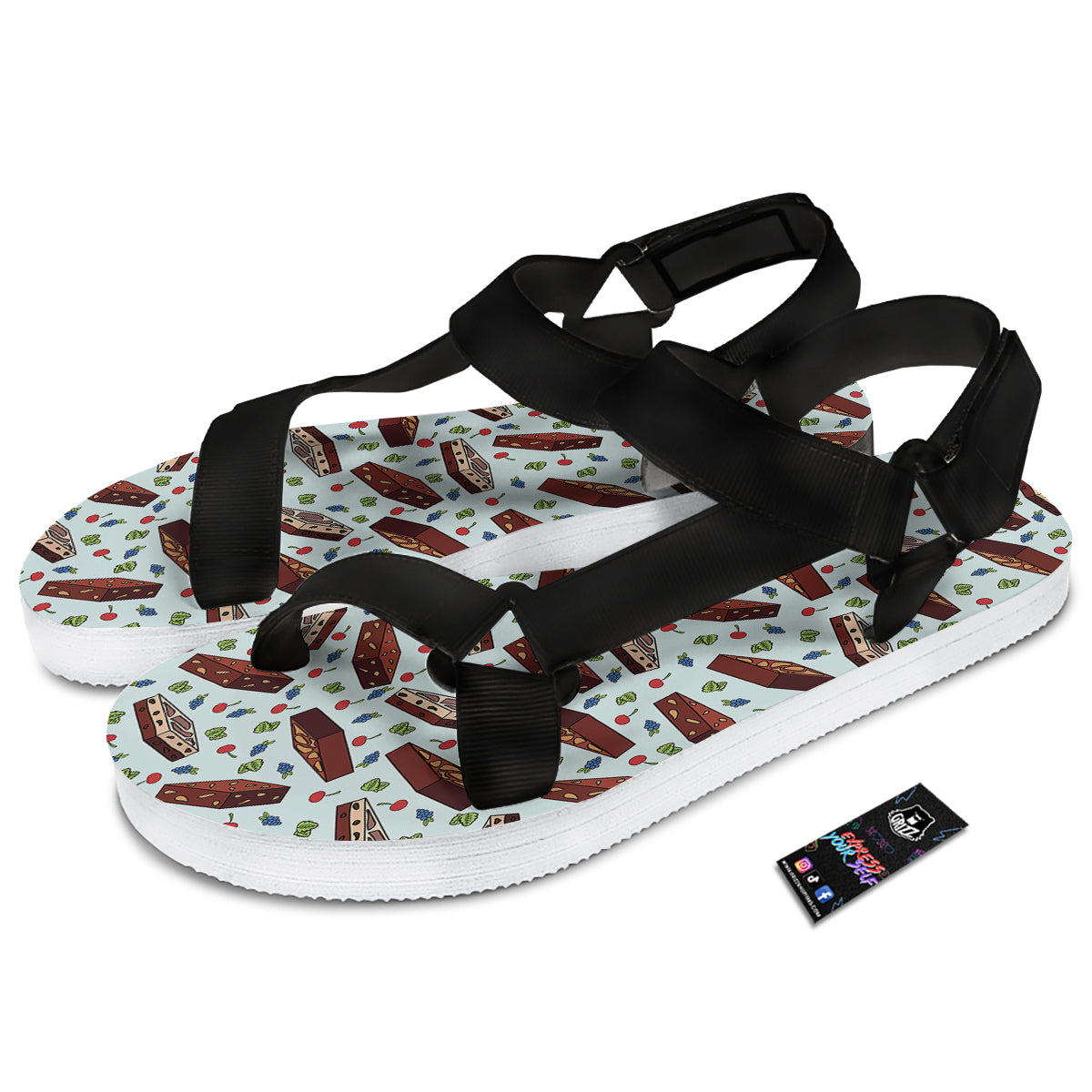 Brownie Brown Print Pattern Black Open Toe Sandals-grizzshop