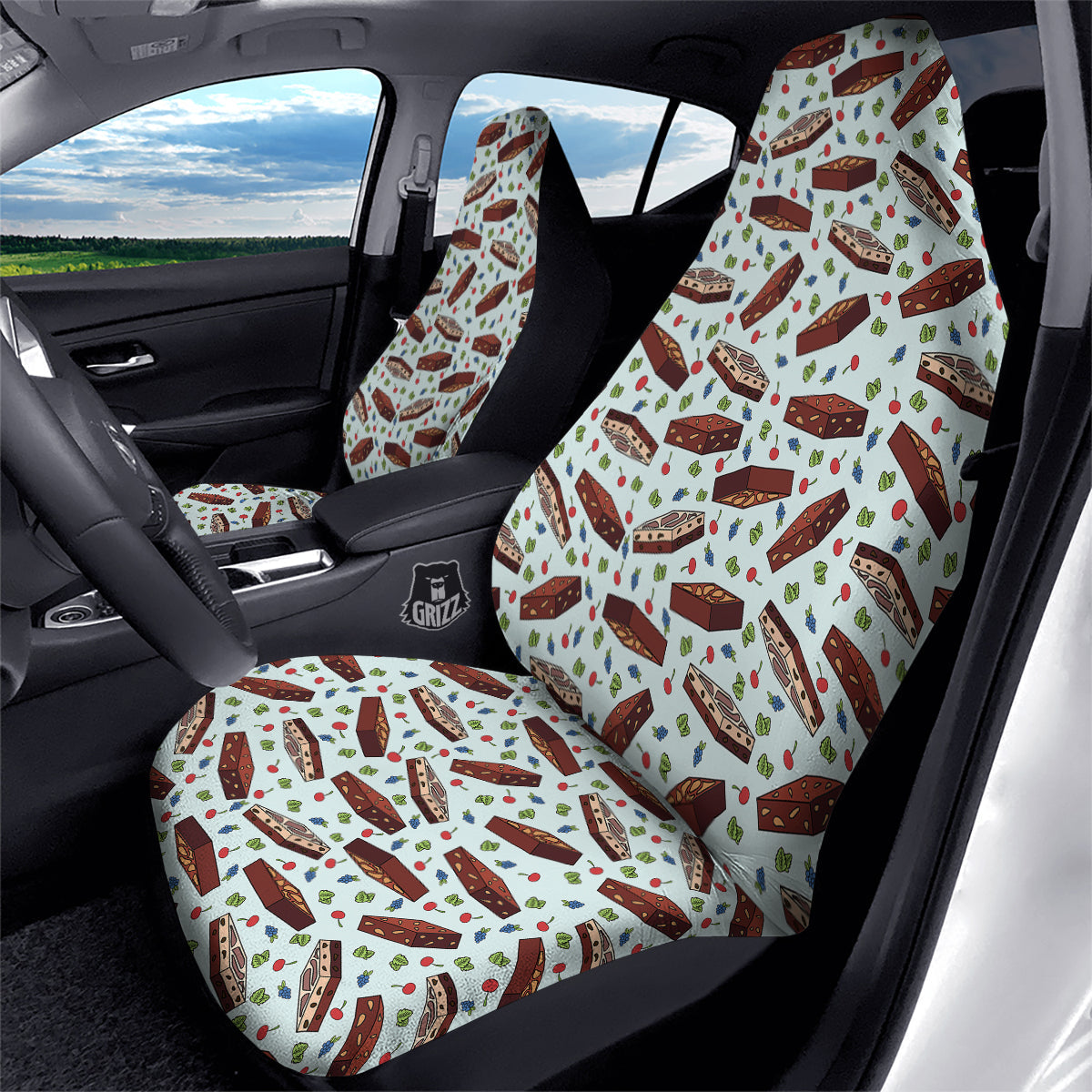 Brownie Brown Print Pattern Car Seat Covers-grizzshop