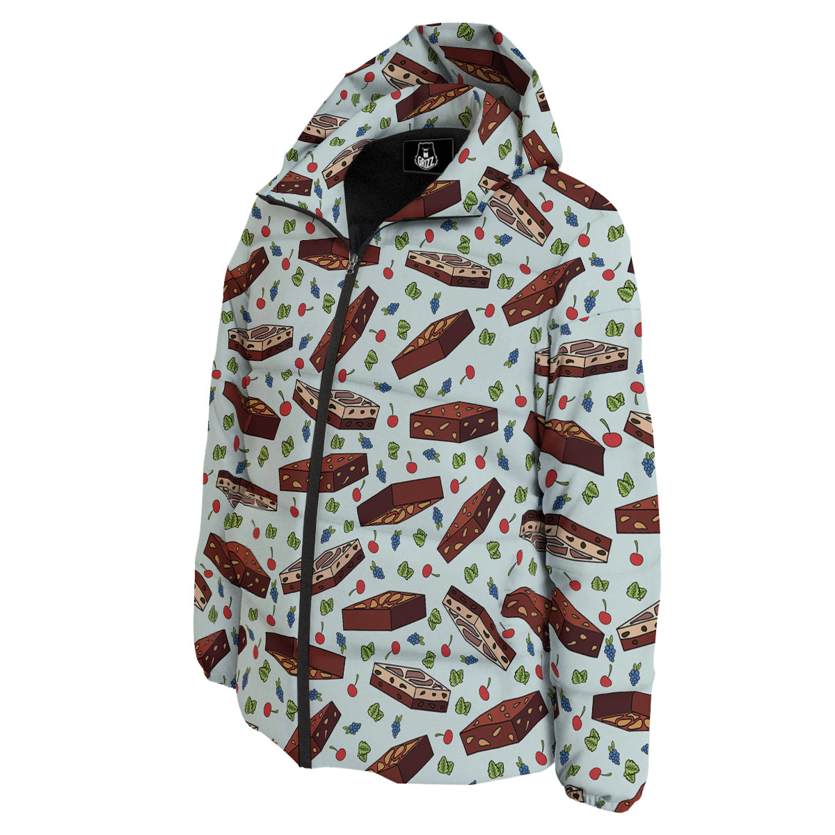 Brownie Brown Print Pattern Down Jacket-grizzshop