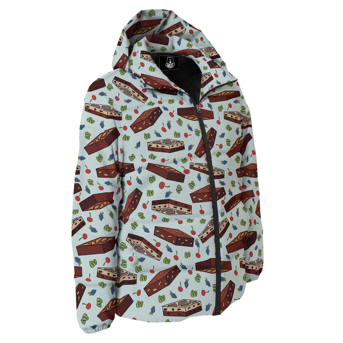Brownie Brown Print Pattern Down Jacket-grizzshop