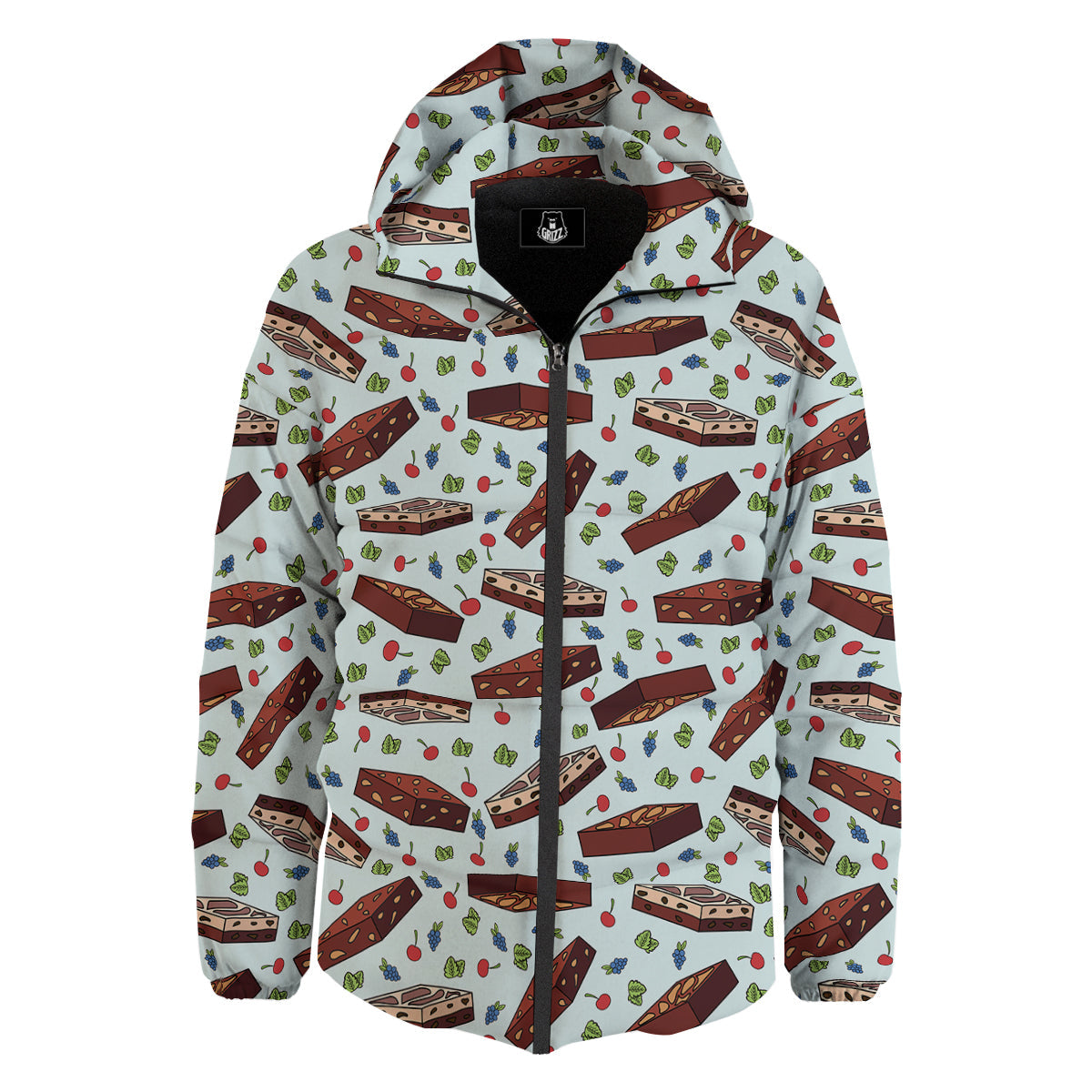 Brownie Brown Print Pattern Down Jacket-grizzshop