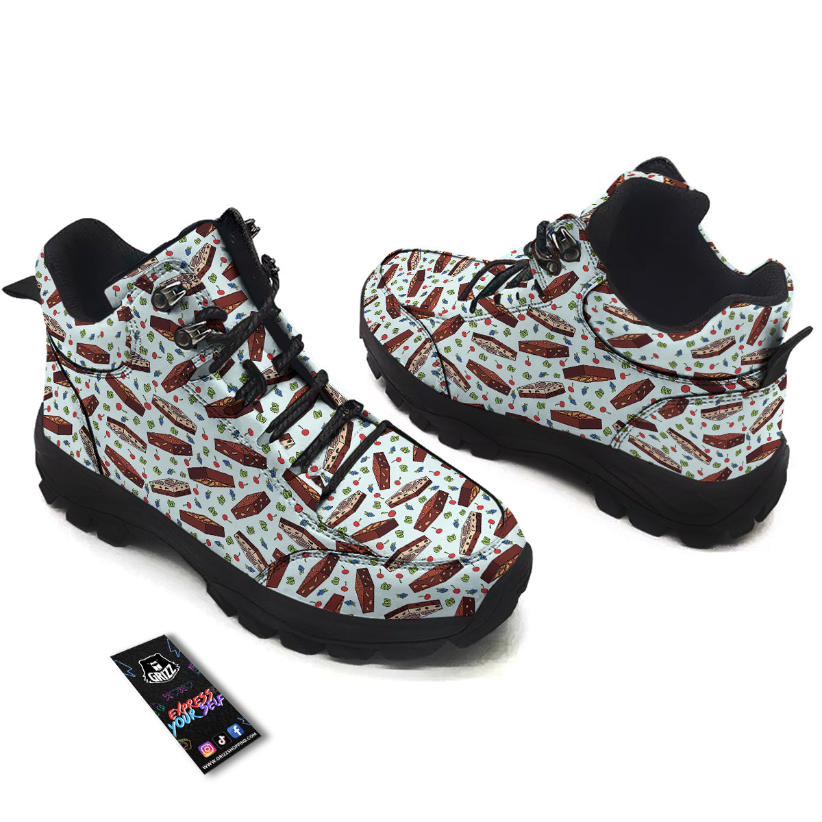 Brownie Brown Print Pattern Hiking Shoes-grizzshop