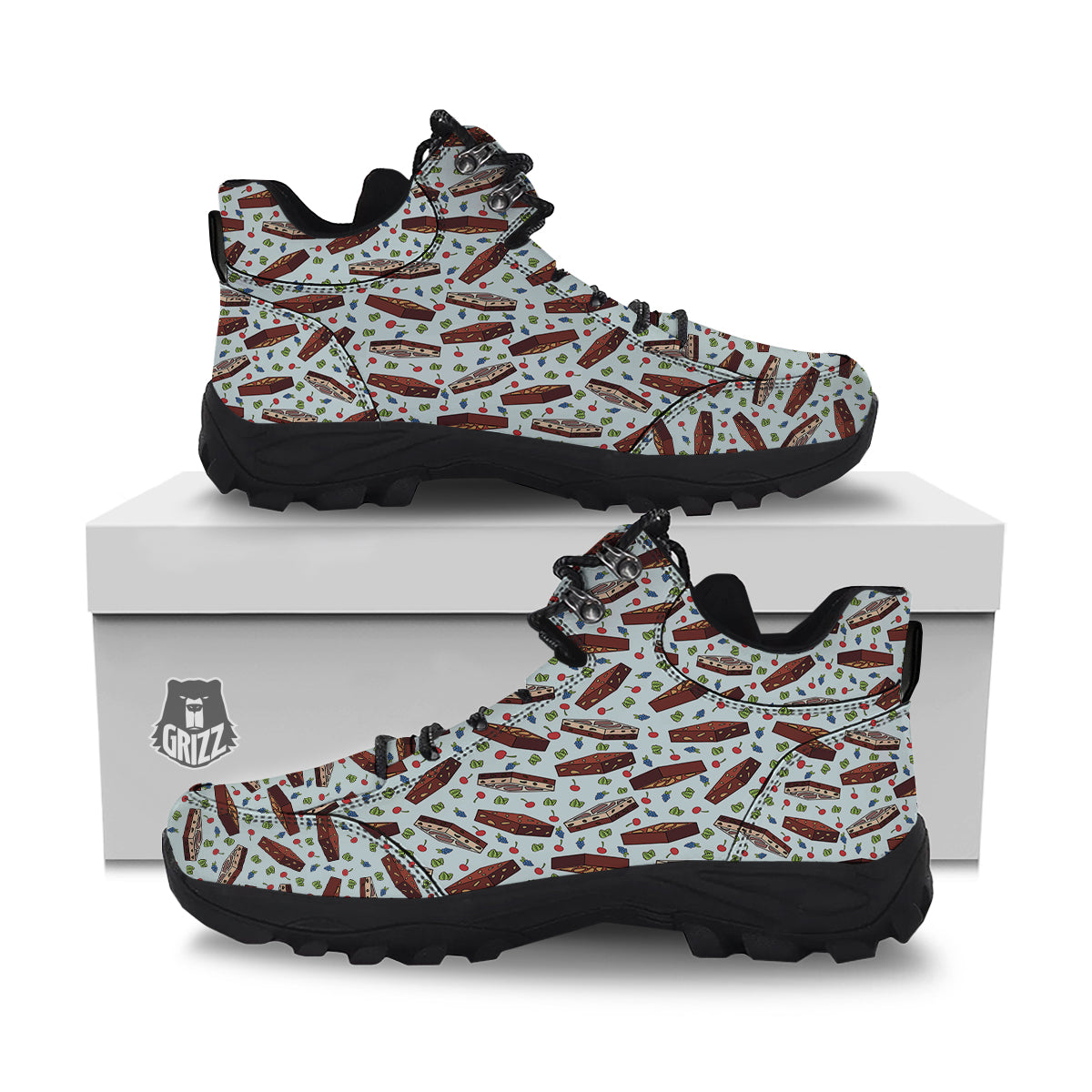 Brownie Brown Print Pattern Hiking Shoes-grizzshop