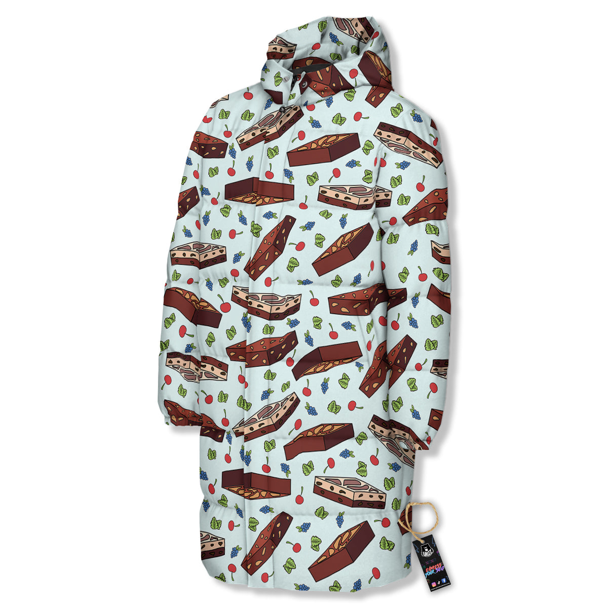 Brownie Brown Print Pattern Long Down Jacket-grizzshop