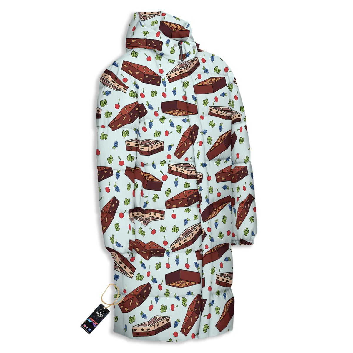 Brownie Brown Print Pattern Long Down Jacket-grizzshop