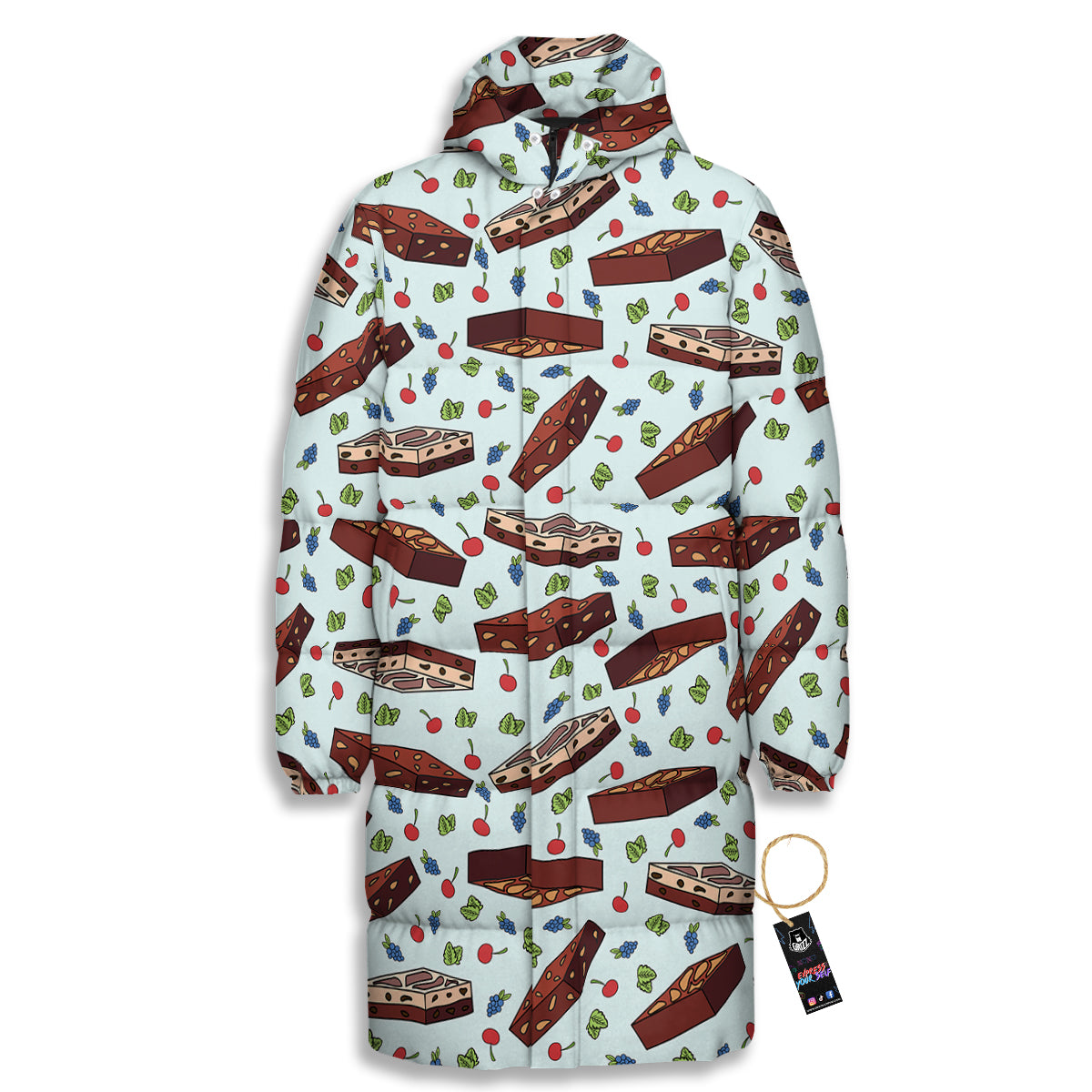 Brownie Brown Print Pattern Long Down Jacket-grizzshop