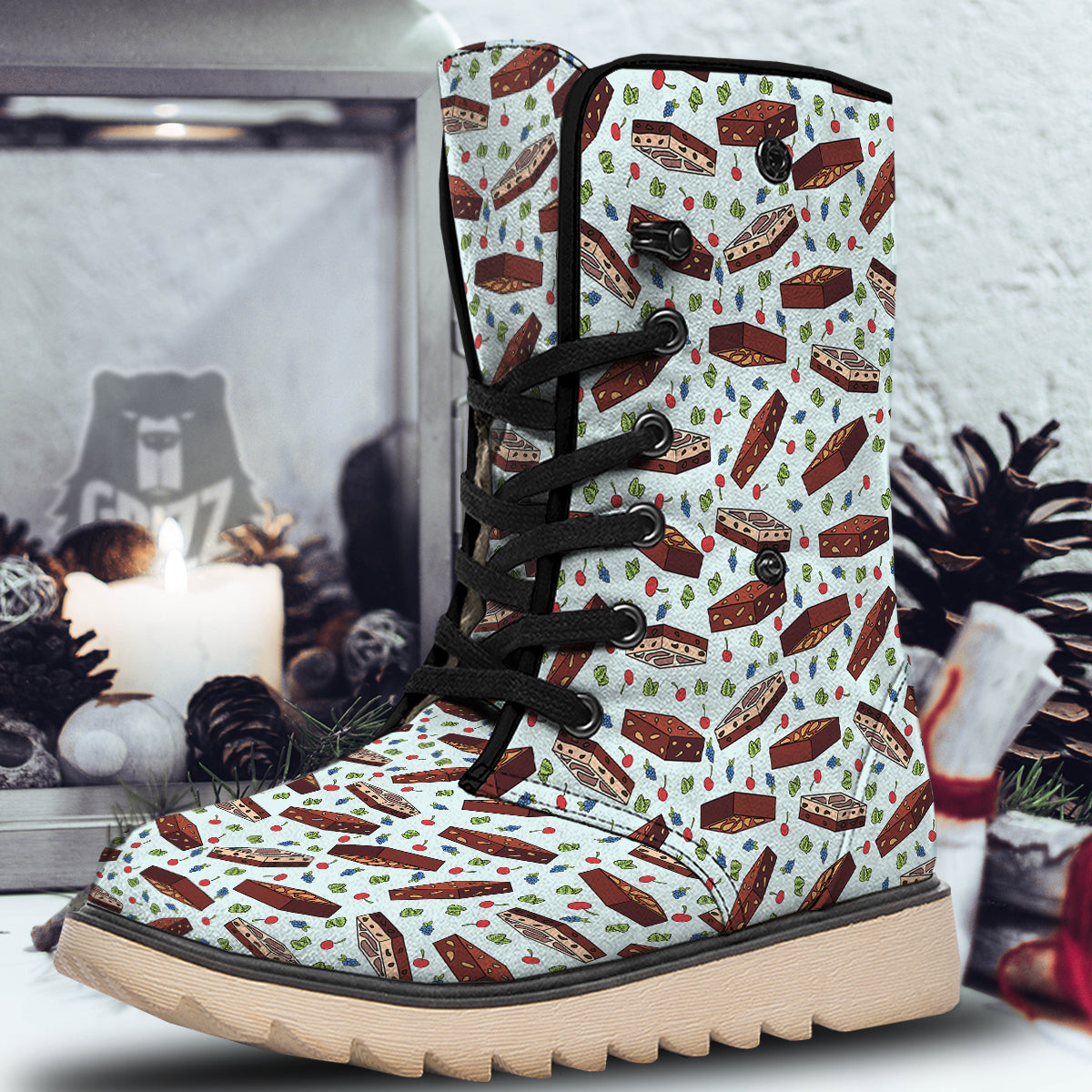 Brownie Brown Print Pattern Snow Boots-grizzshop