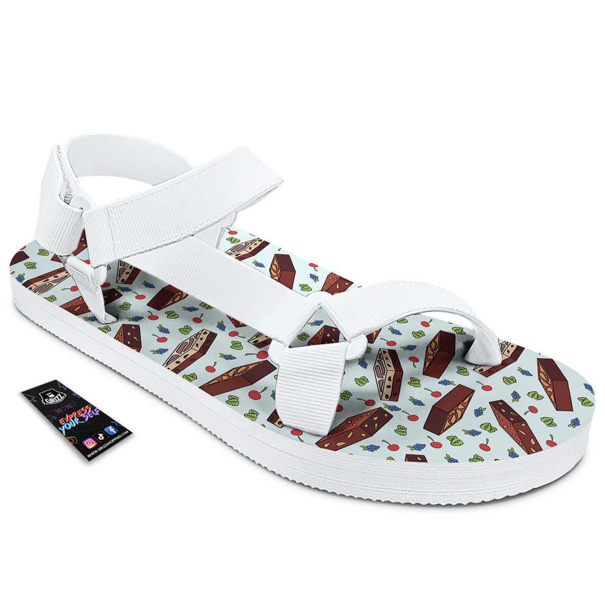 Brownie Brown Print Pattern White Open Toe Sandals-grizzshop