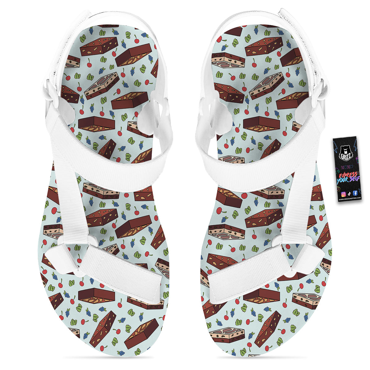 Brownie Brown Print Pattern White Open Toe Sandals-grizzshop